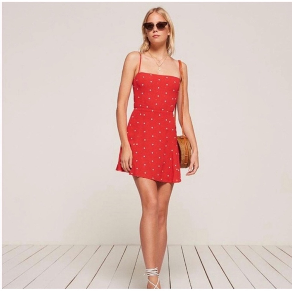 Reformation red polka dot mini dress